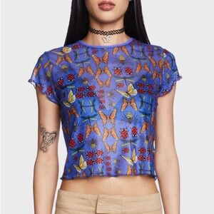 Lady bug butterfly mesh top